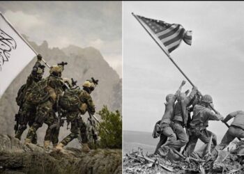 Taliban fighters recreate famous Iwo Jima photograph to mock the US