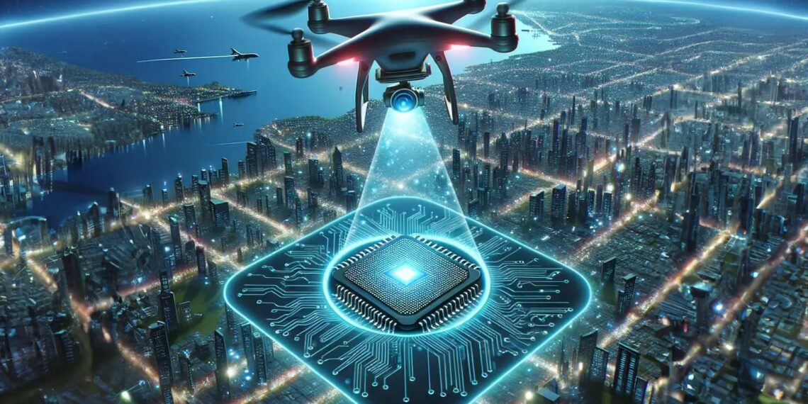 Drone Over City New Chip Art Concept